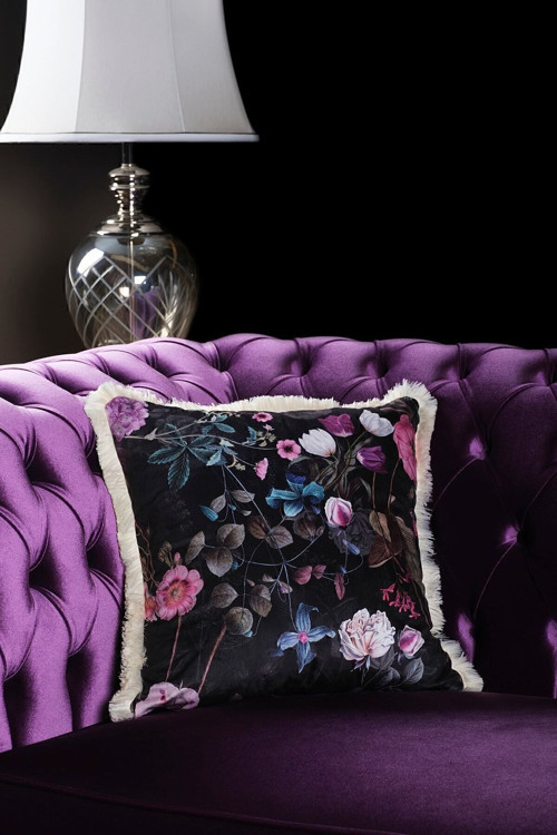 Lüks Kadife 43x43 Cm Kırlent Kılıfı Dekoratif Yumuşak Salon Koltuk Avangart Saçaklı Siyah