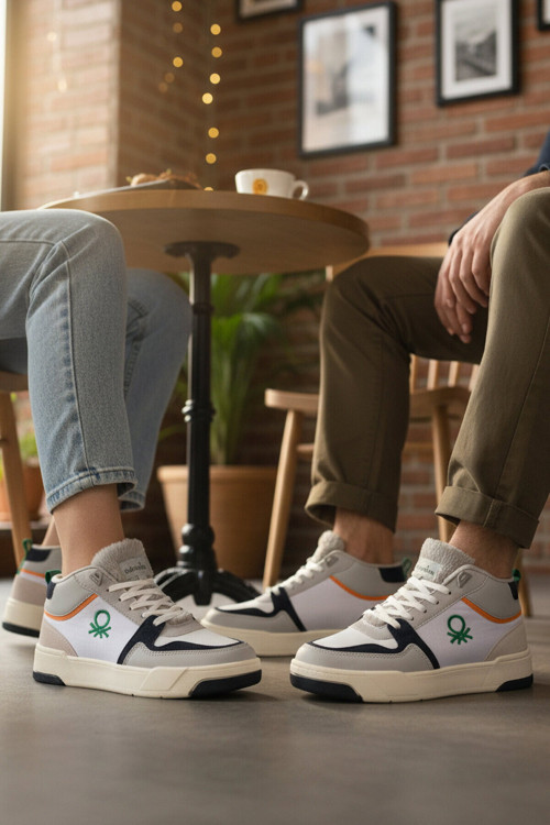 Beyaz Bilek Boy Bağcıklı Unisex Hi Sneaker BN-31210 G