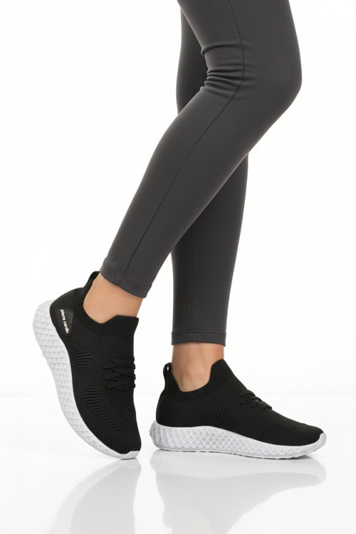 Siyah Beyaz Fileli Hafif Kolay Giyilebilir Unisex Spor Ayakkabı PC-32711 G