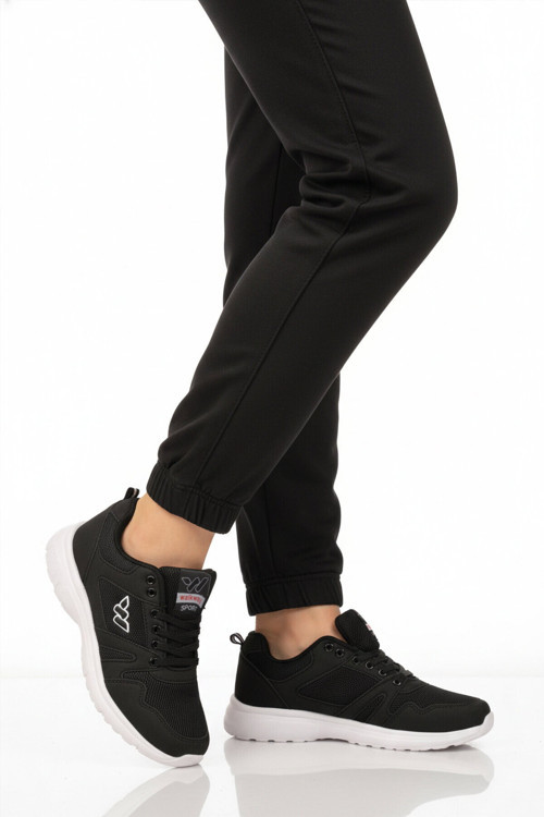 Siyah Beyaz Fileli Hafif Bağcıklı Esnek Unisex Spor Ayakkabı 020 G