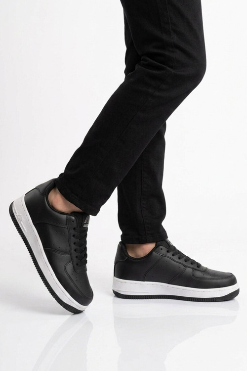 Siyah Bağcıklı Kalın Tabanlı Unisex Yürüyüş ve Spor Ayakkabı Sneaker Pekin Kısa