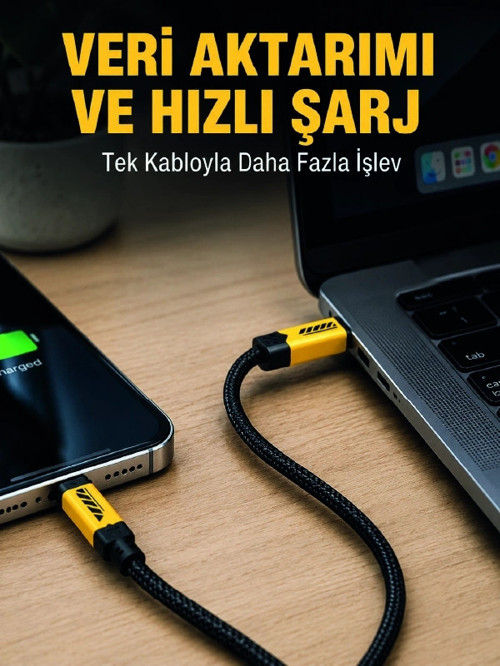 3'ü 1 Arada Usb Şarj Kablosu 240w Hızlı Şarj Ve Veri Aktarım Kablosu