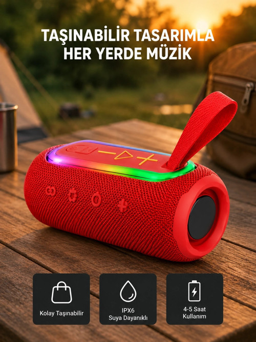 Taşınabilir Mini Bluetooth Hoparlör Güçlü Ses Ve Şık Kırmızı Tasarım