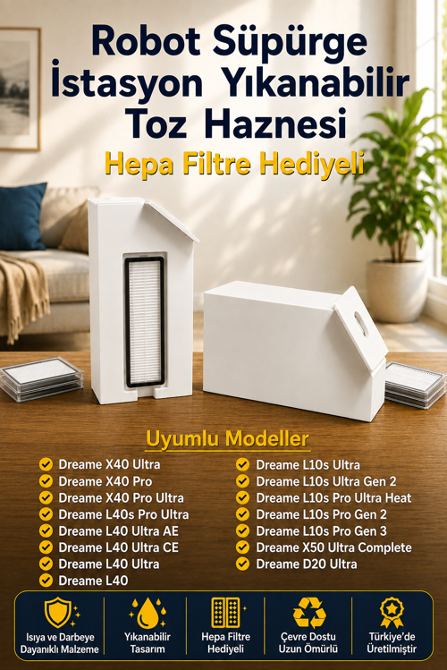 Dreame Serisi Uyumlu Yıkanabilir Yeniden Kullanılabilir Robot Süpürge Haznesi