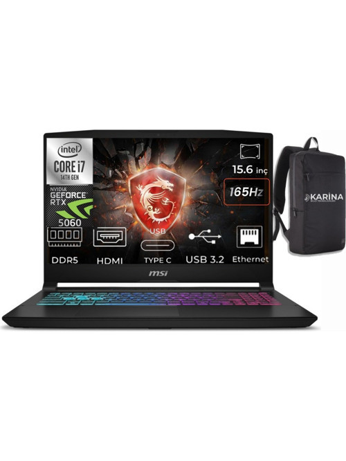 Katana 15 HX Intel Core i7 14650HX B14WFK-449XTR-K20 48GB 1TB RTX5060 8GB W11Pro 15.6" QHD Gaming Laptop & Karina Çanta