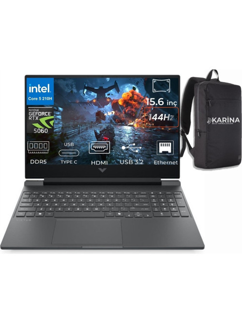 Victus Gaming Laptop Intel Core 5-210H C21SGEA-K28 96GB 2TB RTX5060 8GB W11Pro 15.6" 144Hz FHD Taşınabilir Bilgisayar & Karina Çanta