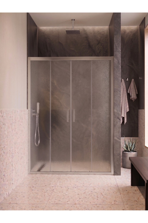 Ön cephe 2 Sabit 2 Kayar Krom Profil Buzlu 5 mm Temperli Cam H190 cm