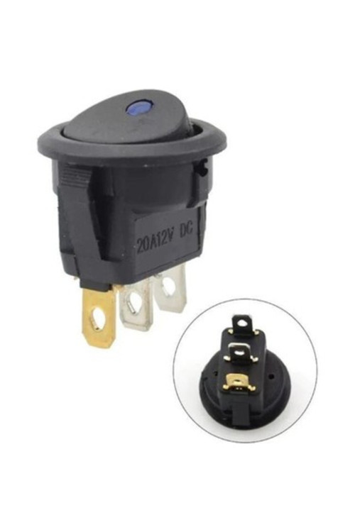 YUVARLAK NOKTA IŞIKLI ANAHTAR MAVİ 12V 3P - 50 Adet