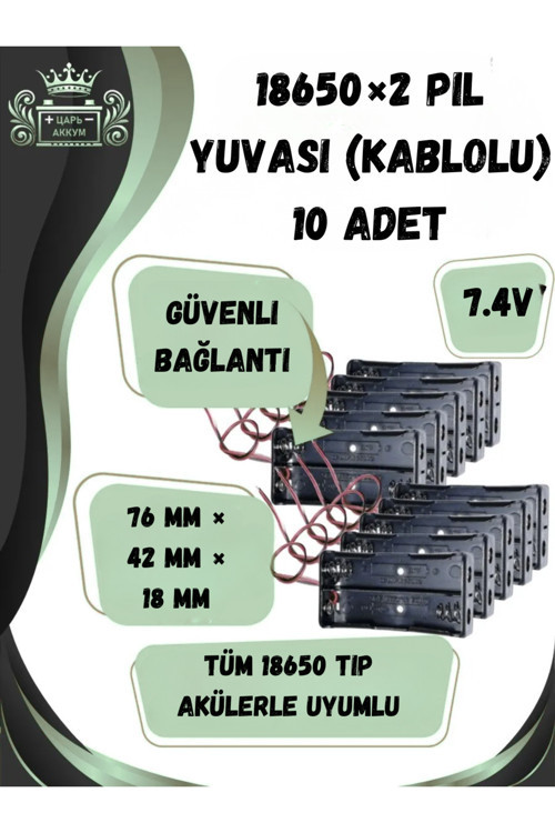 18650 x2 Pil Yuvası (Kablolu) – 10 Adet