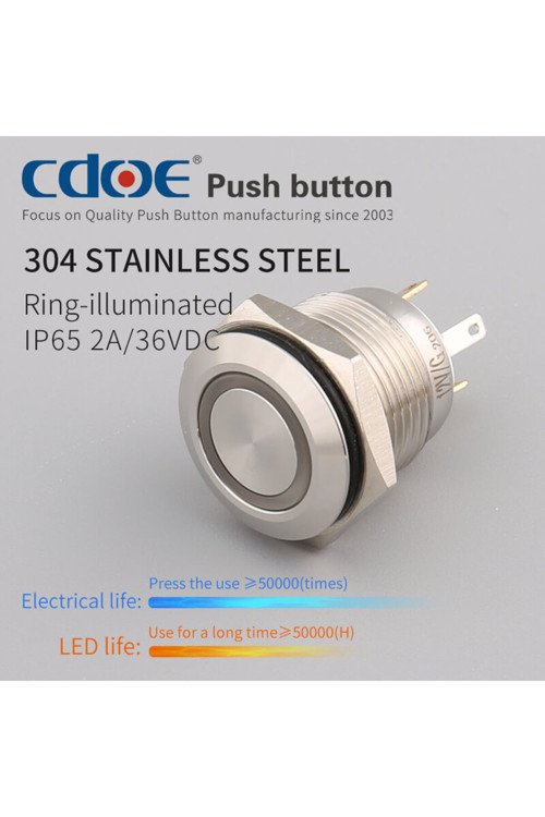 16MM METAL LEDLİ BUTON PASLANMAZ/ÇELİK IP65
