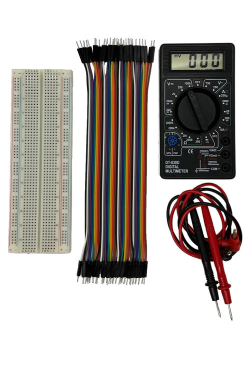 Elektronik Set Süper 3'lü 830 Pin Breadboard, 40'lı E-e Jumper Ve Multimetre Ölçü Aleti 9v Pil Dahil