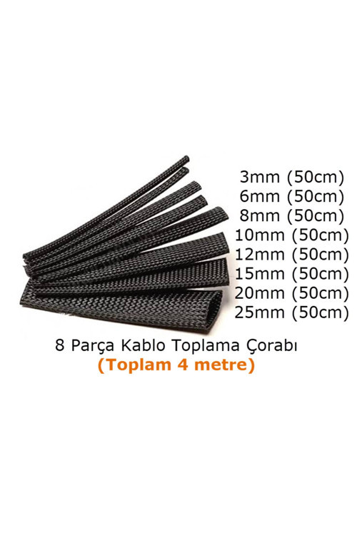 8 Çeşit Kablo Toplama Çorap Seti (toplam = 4 Mt)