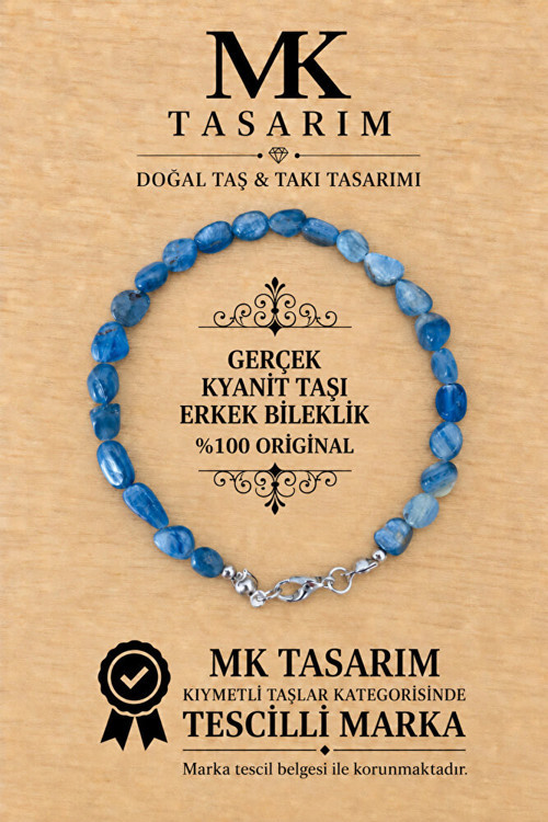 N GERÇEK KYANİT TAŞI ERKEK BİLEKLİK MK.8000.012- RAHATLIK-DİNGİNLİK-ENERJİ- STRES BİLEKLİĞİ