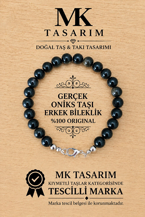 GERÇEK ONIKS TAŞI ERKEK BİLEKLİK MK.8000.010 - RAHATLIK-DİNGİNLİK-ENERJİ- STRES BİLEKLİĞİ