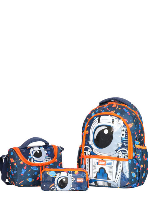 Astronot Desenli Çanta+Beslenme+Kalemlik 3 Lü İlkokul Çanta Seti