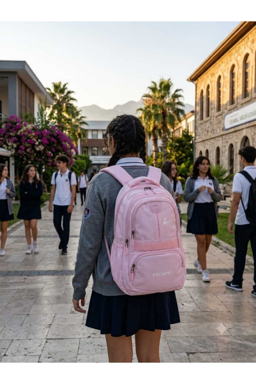 Okul Günlük Hafif Kumaş Laptop Bölmeli 4 Gözlü Sırt Çantası