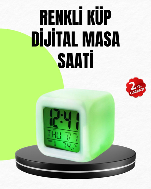 Gece Lambası Fonksiyonlu Renk Değiştiren LED Küp Dijital Saat