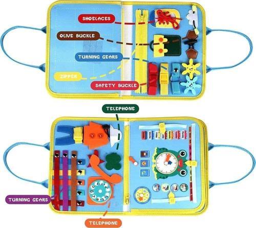 Montessori Keçe Eğitim Çantası Busy Board- Mavi 4 Sayfa