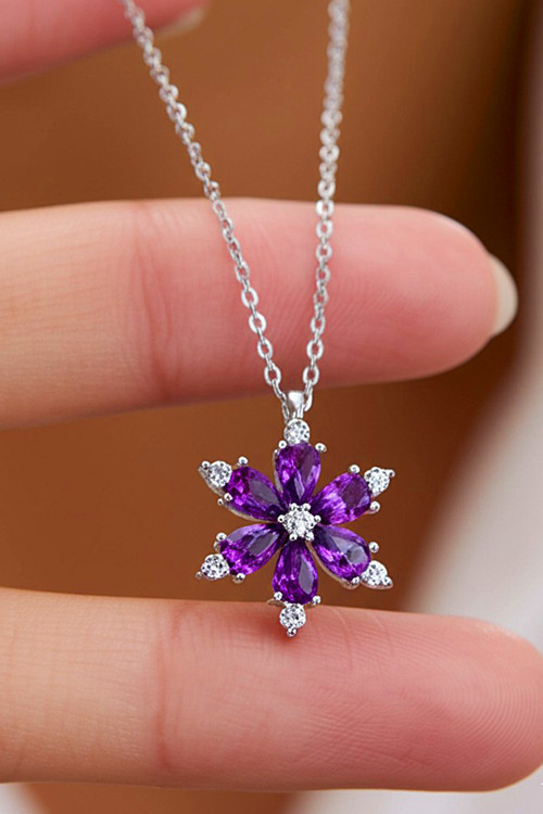 Ametist Taşlı Lotus Çiçeği Gümüş Kolye 925 Ayar Gümüş Kolye ST030