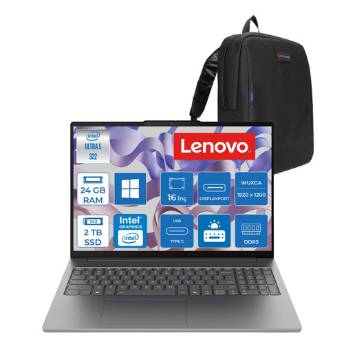 Ideapad Slim 5 16IPH11 Intel Core™ Ultra 5 322 Aı 24GB Ddr5 2tb SSD 16" Wuxga (1920X1200) OLED 300NITS 100% Dcı-P3 WIN11PRO Bilgisayar 83S6003TTRP09+ZETTAÇANTA