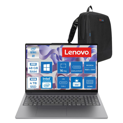 Ideapad Slim 5 16IPH11 Intel Core™ Ultra 5 322 Aı 48GB Ddr5 4tb SSD 16" Wuxga (1920X1200) OLED 300NITS 100% Dcı-P3 WIN11PRO Bilgisayar 83S6003TTRP20+ZETTAÇANTA