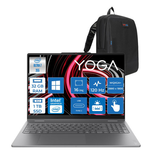 Yoga 7i 2-In-1 Aura Edition Intel Core™ Ultra 7 355 Aı 32GB 1tb SSD Touch 16" 2.8k Wqxga+ (2880X1800) OLED 1100NITS 120Hz 100% Srgb, WIN11HOME +Lenovo® Yoga® Pen Gen2 83TE003PTRH03+ZETTAÇANTA