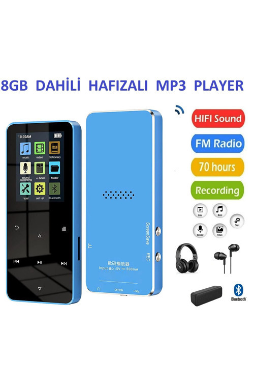 8Gb Hafızalı Mp3-Mp4 Player Müzik Çalar Fm Radyo Bluetooth Kulaklık Ve Hoparlör İle Kullanabilme