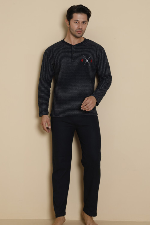 Falkom 7007 İnterlok Kışlık Çizgili Erkek Pijama Takımı
