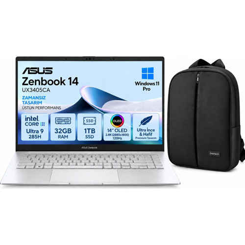 Zenbook 14 UX3405CA-ST1281 Intel Core Ultra 9-285H 32 GB Ram 1 Tb SSD 14" OLED Windows 11 Pro Laptop + Snertech Çanta