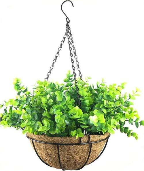 Yapay Çiçek Sarkaç Makreme Sepette Şimşir Yeşillik Çiçek Sepeti