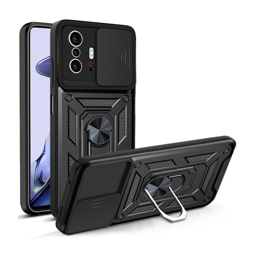 Xiaomi Mi 11T 5G Kılıf Magnetik Standlı Kamera Korumalı MKST Sürgülü Vega Kapak - Siyah
