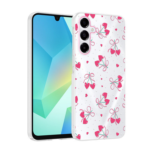Galaxy A14 Kılıf Kamera Korumalı Desenli MKST Klip Kapak - Kalpli Kiraz