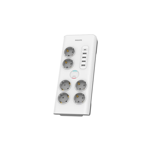 PHILIPS SPN7060WA/62, 6 Soket, Akım Korumalı Priz, 900 Joules, 2Mt Kablo, 1xUsb-C 15W Şarj, 4xUsb