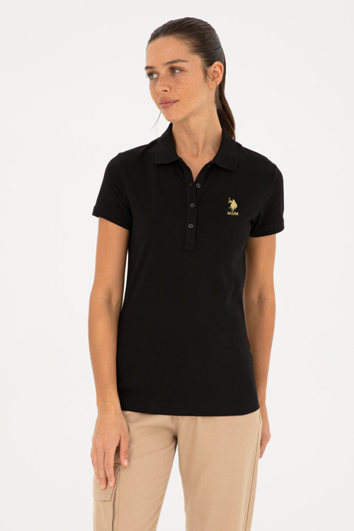 Kadın Siyah Basic Polo Yaka Tişört50280065-VR046
