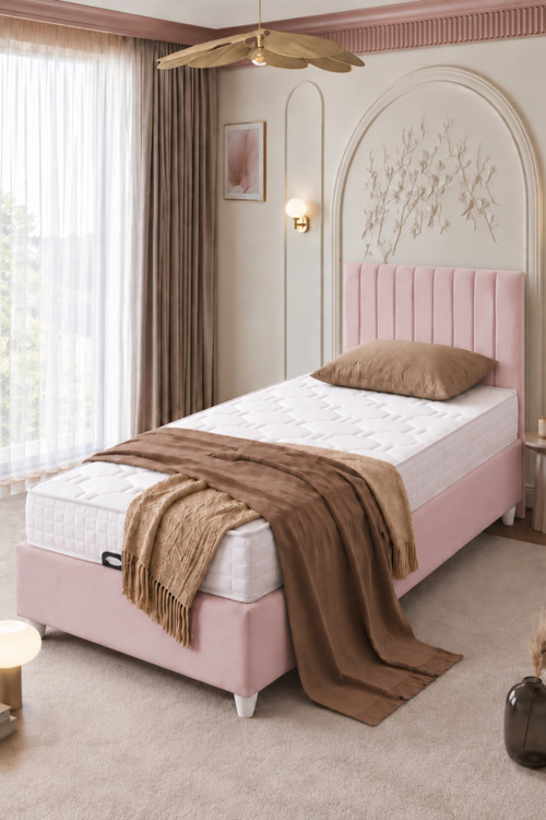 Baza Seti, Alessa Tek Kişilik Baza Başlık Maxi Yatak Seti, Pembe - 90x190 cm