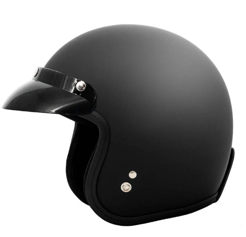 N313 Mat Siyah Motosiklet Kaskı Chopper Güneş Vizörlü Yarım Açık Motorcu Kask