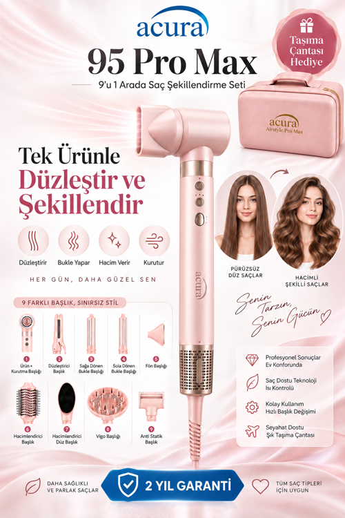 AC-95 PRO MAX 9’u 1 Arada Profesyonel Saç Şekillendirme Seti