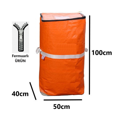 Iş-Ev Branda Taşıma Çuvalı 50X40+100CM Fermuarlı ve Cepli 170GR.TEKSTIL Çuvalı- (Turuncu)