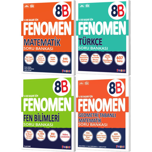 Fenomen Okul 2026 8. Sınıf Lgs Matematik + Türkçe + Fen Bilimleri + Geometri B Serisi Soru Bankası Seti 4 Kitap