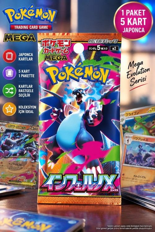 Pokémon Card Game Mega Inferno X M2 Japonca Booster Pack 5 Kart Mega Evolution - 1 PAKET