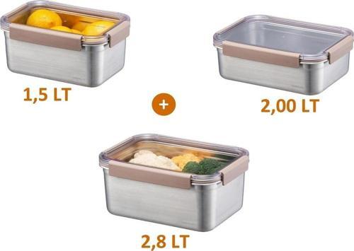 3'Lü Jumbo Boy Paslanmaz Çelik Saklama Kabı Seti