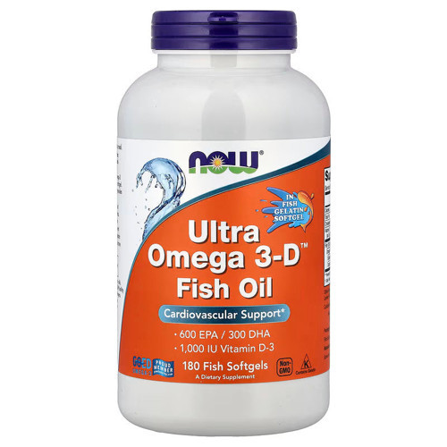 , Ultra Omega 3-D Fish Oil EPA DHA Vitamin D3 Cardiovascular Support 180 Fish Softgels