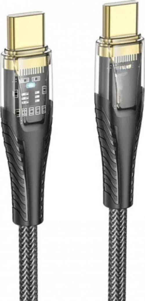 Super Şarj Transparan 1.2Mt 60W Type-C to Type-C Şarj Kablosu Örgü Tasarım Kopmaz Kablo