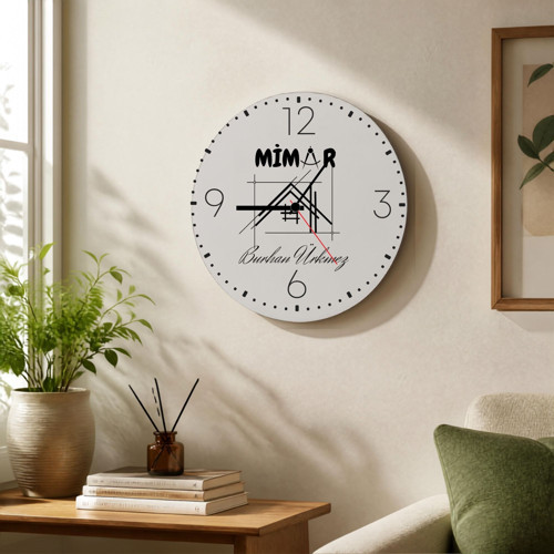 Mimara Hediye İsim Yazılabilir Metal Saat 29cm - Eskiz Tasarımlı Sessiz Akar Saat