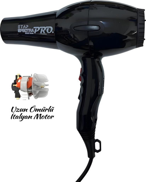 Spectra Pro 2500W Profesyonel Seri Kuaför Fön Makinesi (Italyan Motor) Siyah