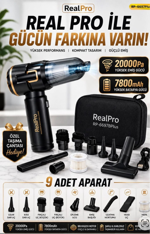 20.000PA Yeni Nesil Araç Içi Süpürge RP-6697B Plus Yeni Model Ekranlı Vakumlama ve Çekme