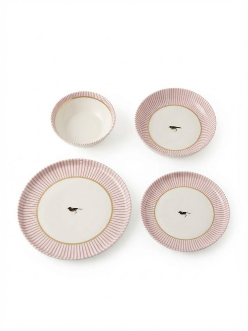 Porselen 24 Parça Yemek Takımı Vintage Desen Royal Pink