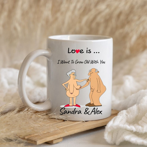 Kişiye Özel İsimli Sevgililer Günü Kupası - Love Is I Want To Grow Old With You Esprili Kupa Bardak