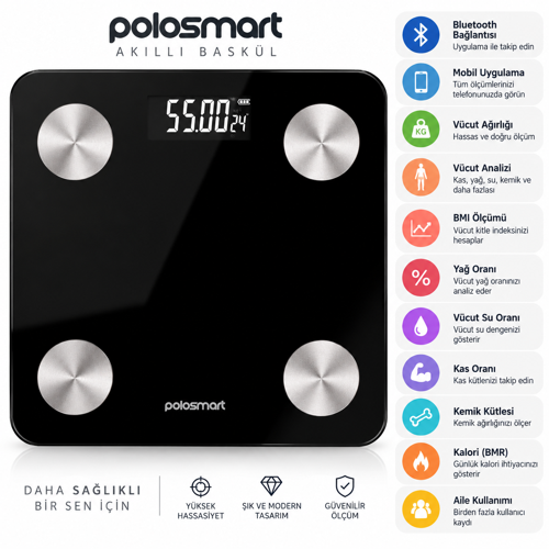 PSR-102 Smart Tartı Vücut Analizi Yağ, Kemik, Kas Yüzdesi Ölçümü 8 kişi Aile Kullanım