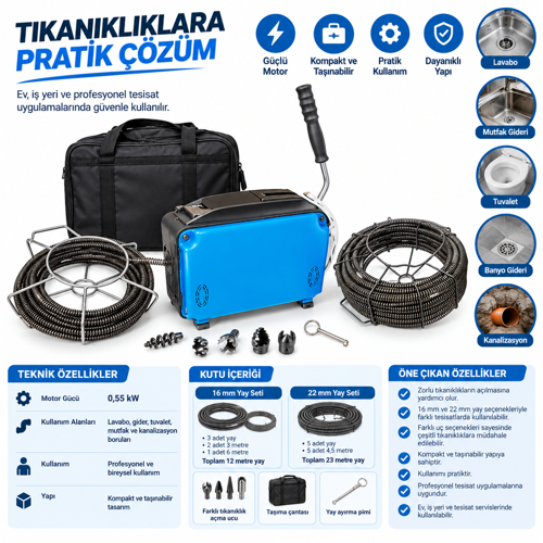 B-750 Kanal Açma Makinesi Full Set 16+22
